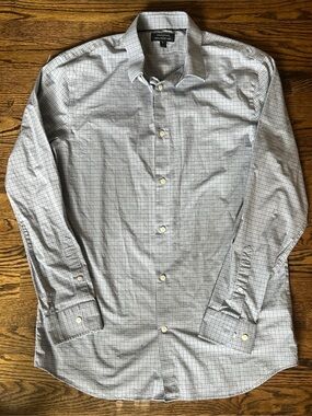 Banana Republic Men's Light Gray & Black Windowpane Dress Shirt